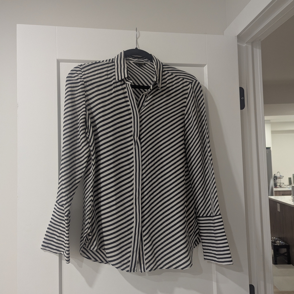 Elegant Black and White Striped Button Down Shirt
